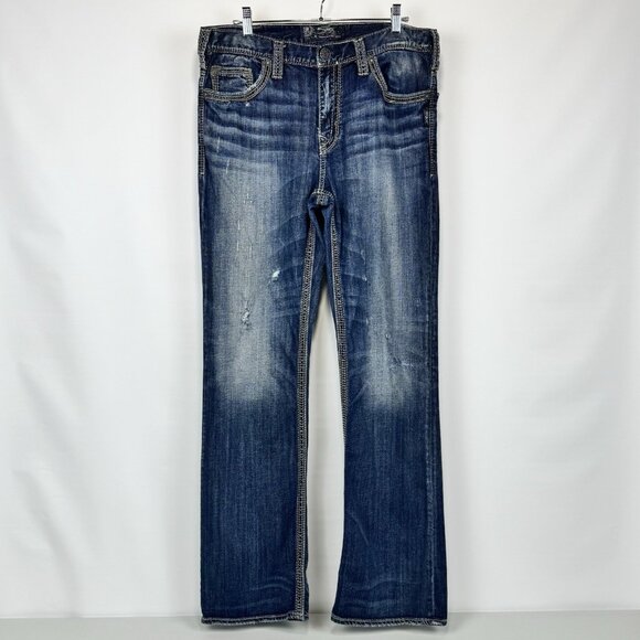 Silver Jeans Mens 34x34 Blue Grayson Relaxed Straight Distressed Stretch Denim